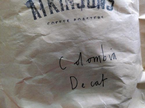 A bag of 'Colombian decaf' coffee