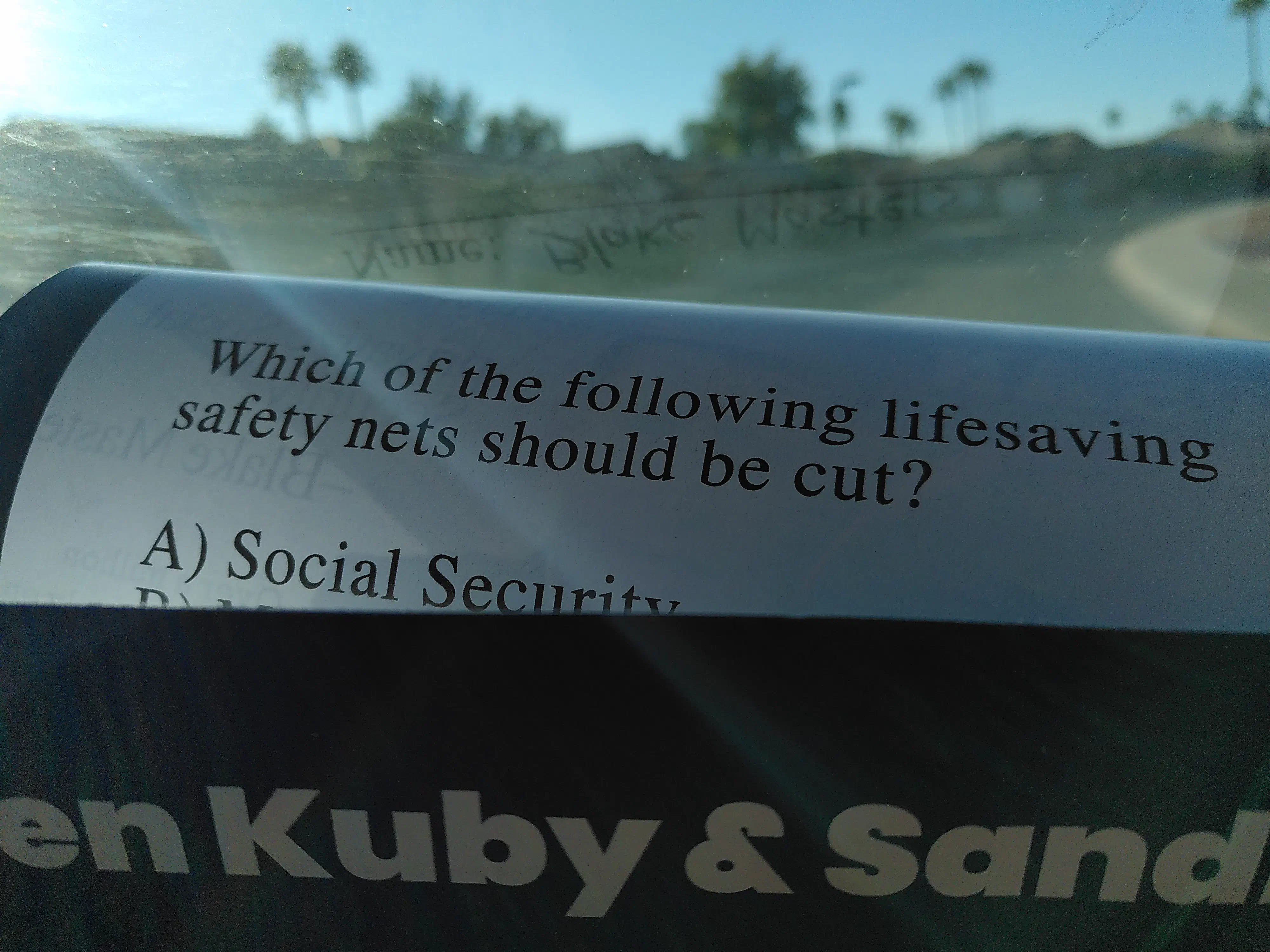 A political leaflet asking voters ‘which of the following lifesaving safety nets should be cut?’