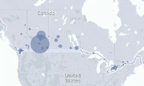A map of the US–Canada border