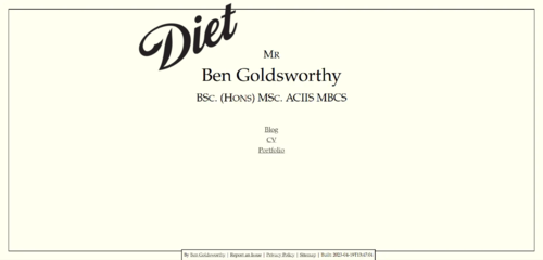 A screenshot of my new static site with 'Diet' over it