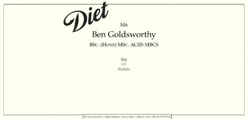 A screenshot of my new static site with 'Diet' over it