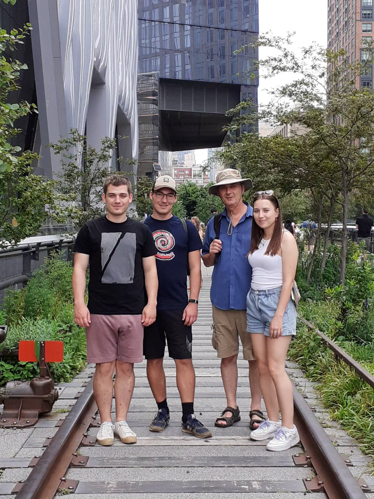 Family standing in a park