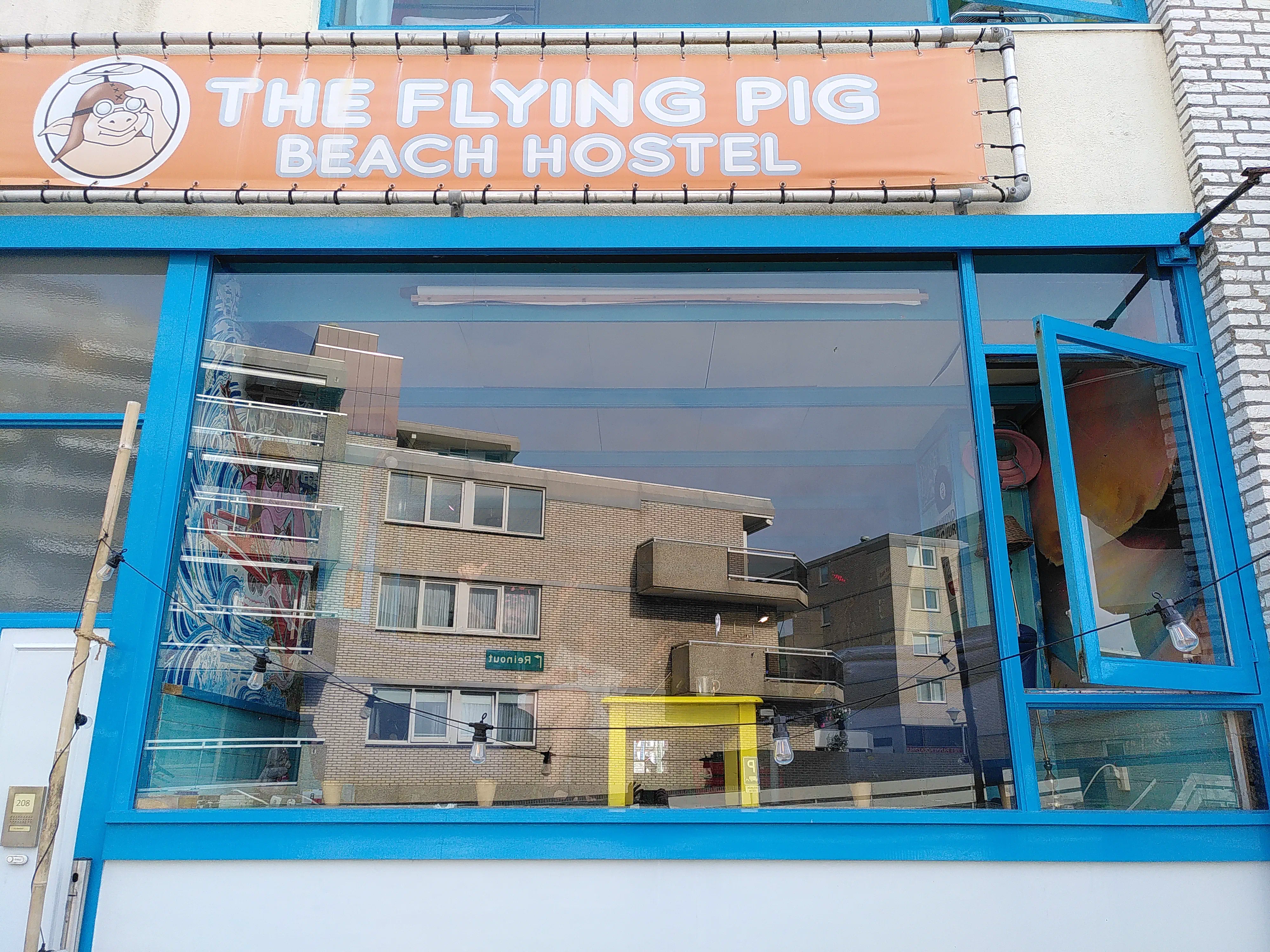 The front of the Flying Pig Beach Hostel