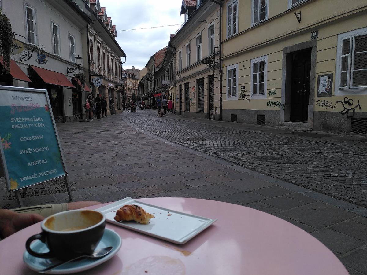 The view from a roadside café in the centre of Ljubljana