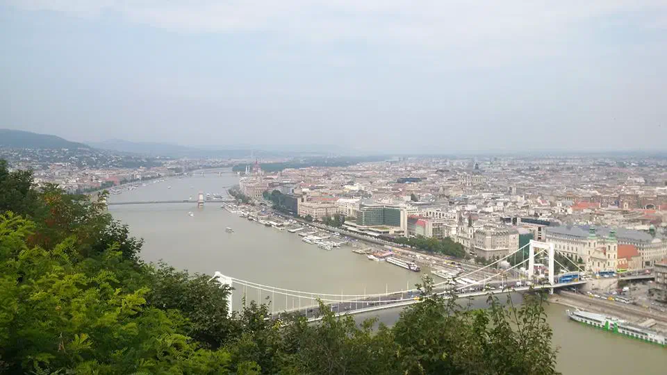 The Danube and central Budapest, viewed from the top of Gellért Hill
