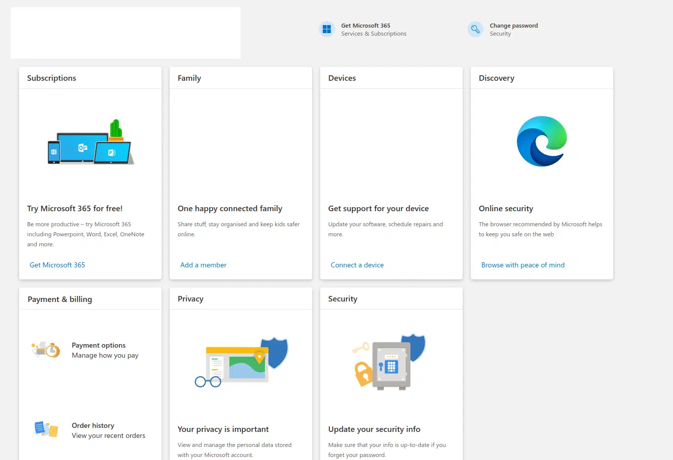 A screenshot of Microsoft My Account