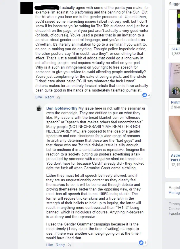 Comments on my Facebook article share