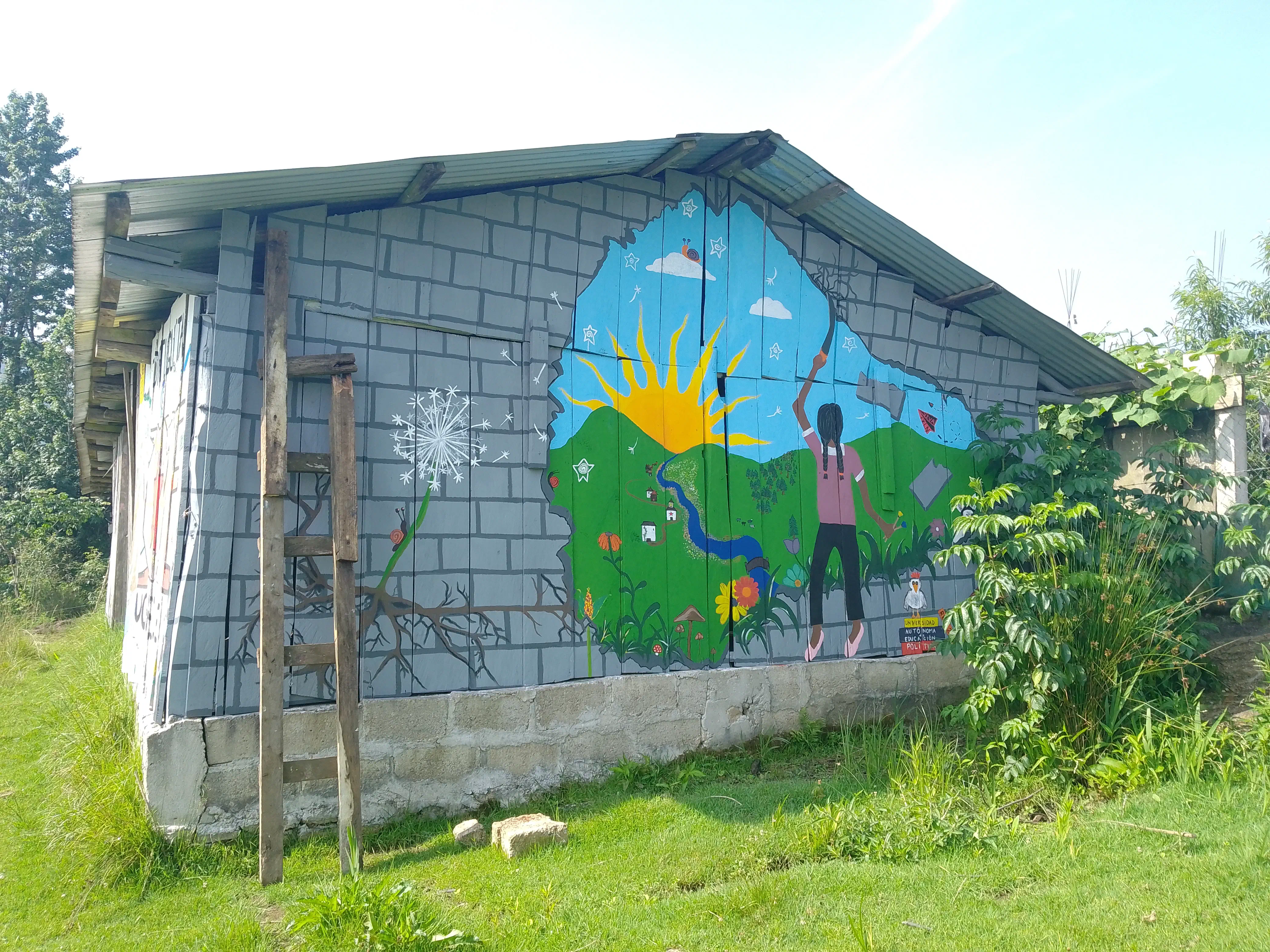 Mural of someone cracking through a wall