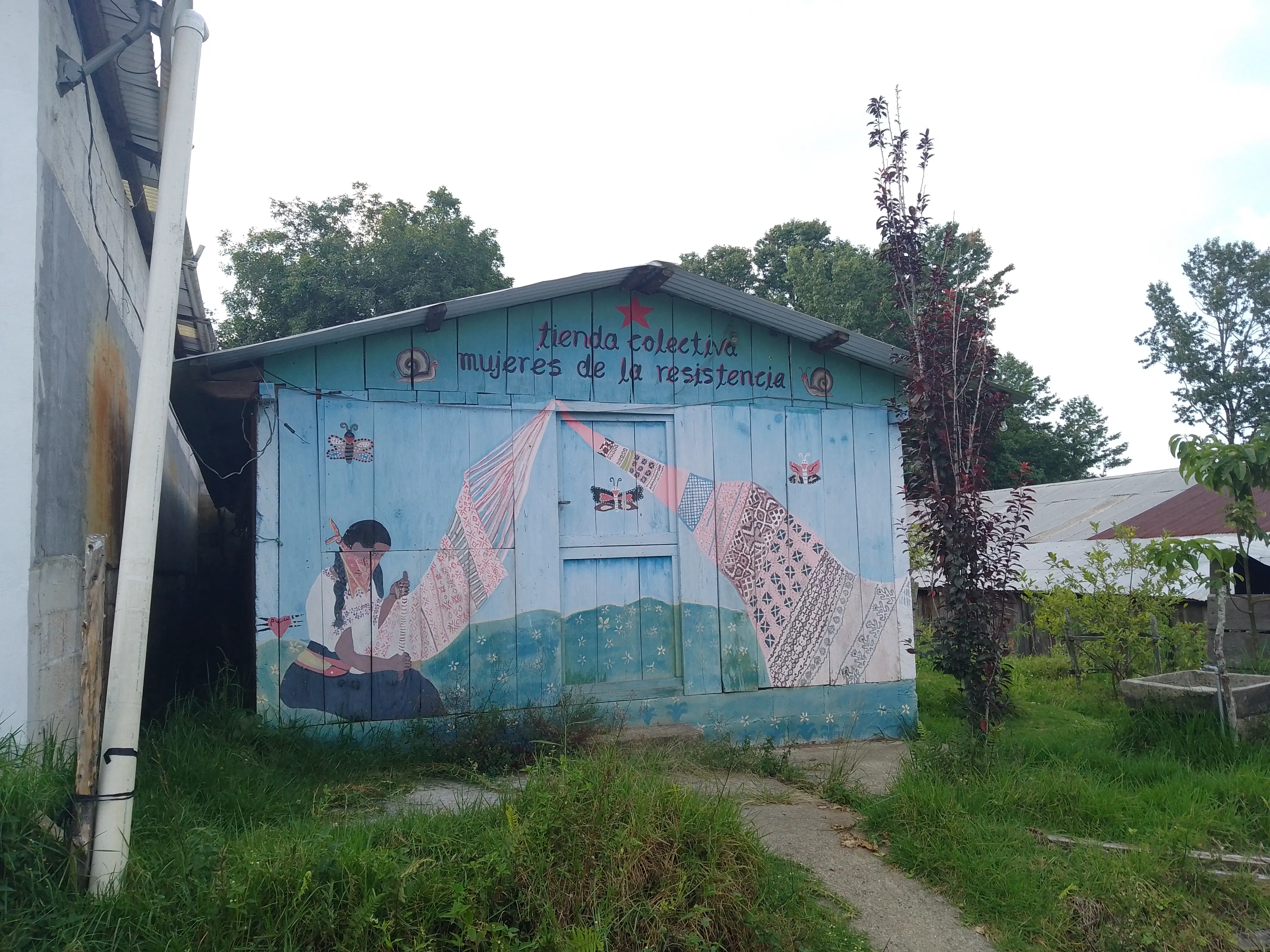 Mural of a woman weaving