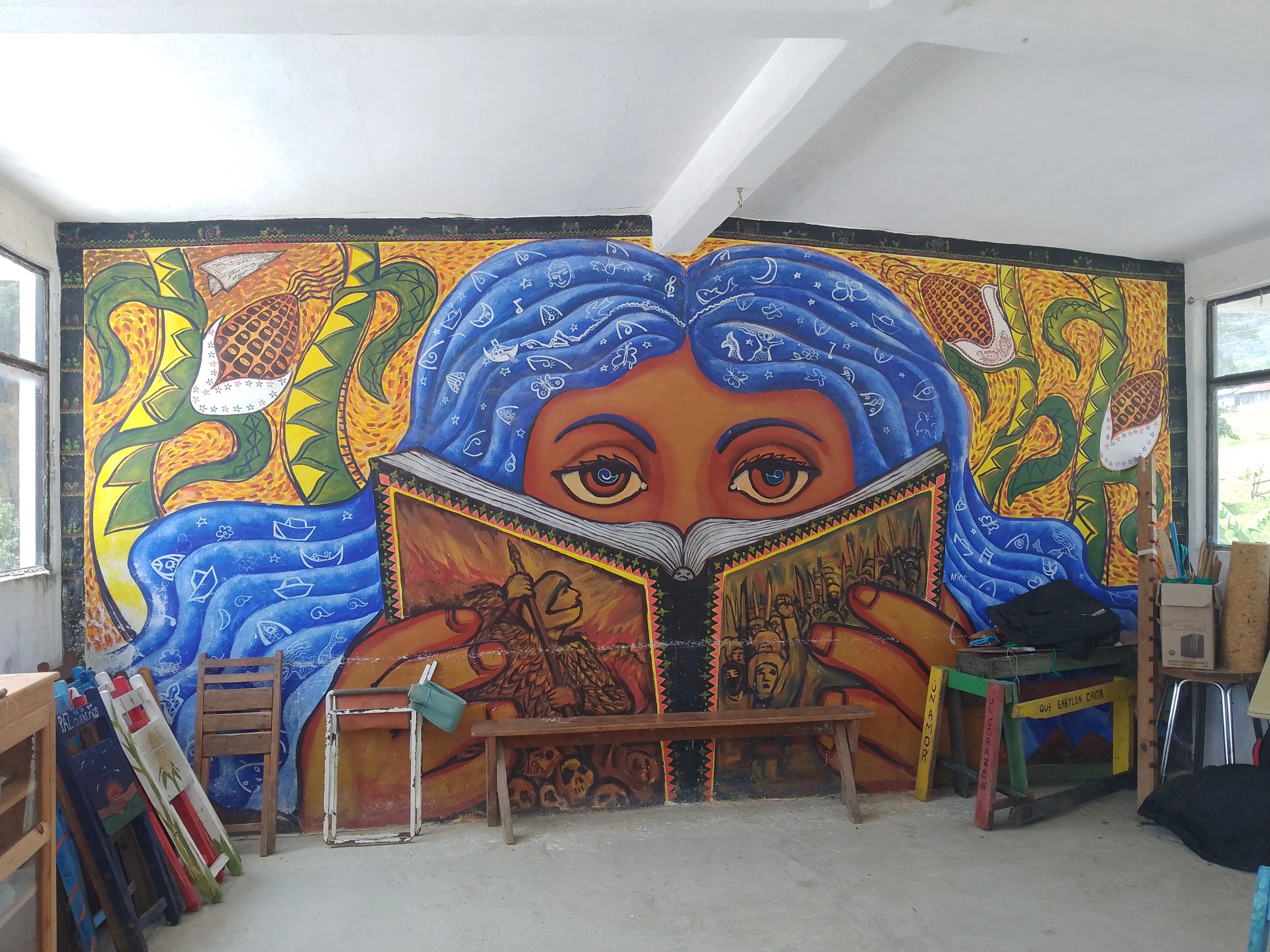 Mural of woman reading