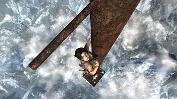 Lara Croft climbing a radio mast