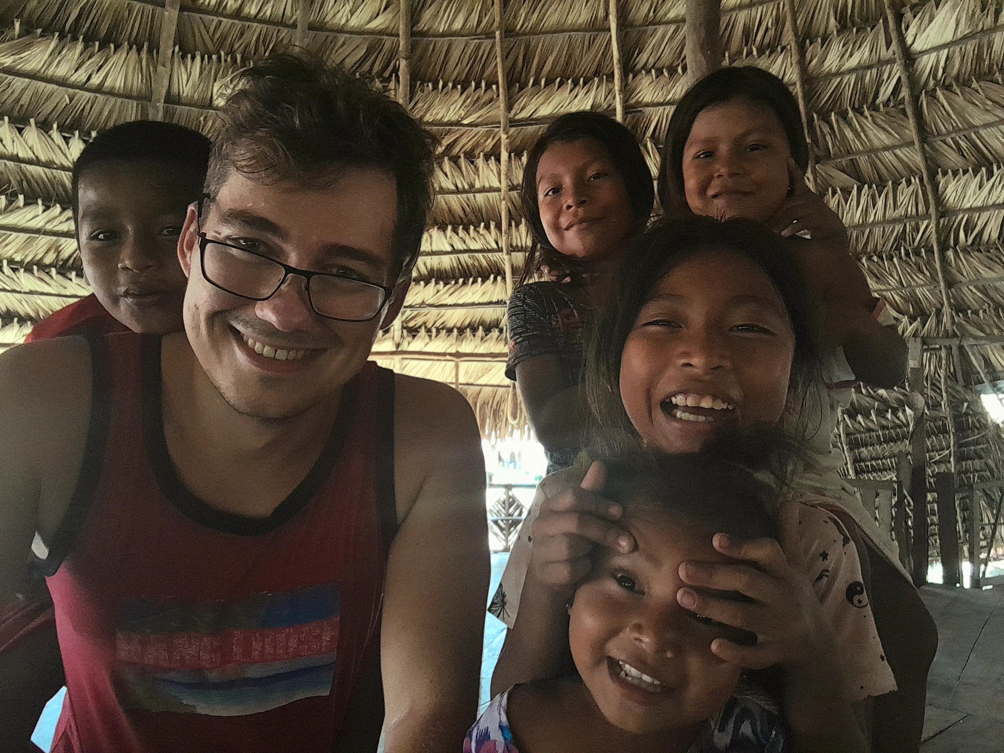 The author and a group of smiling children