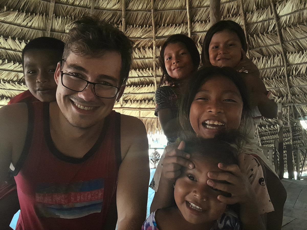 The author and a group of smiling children