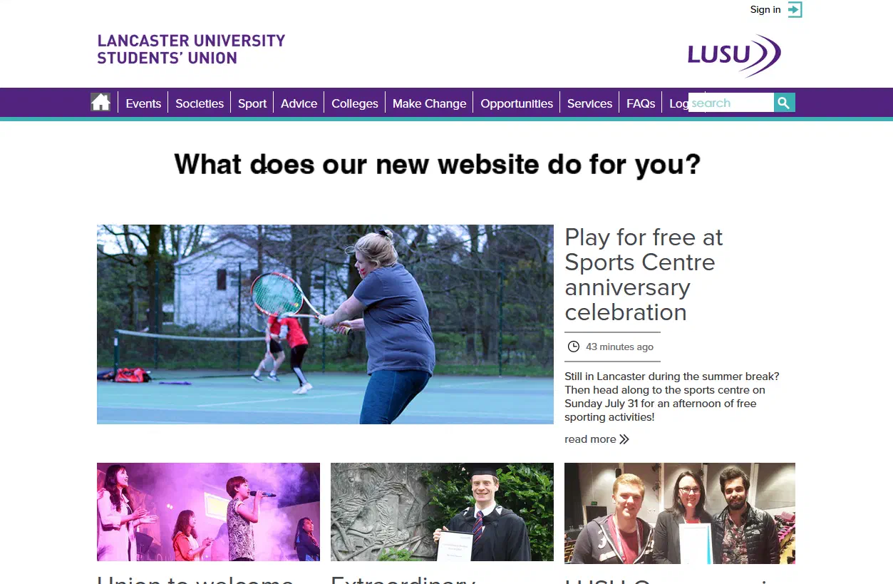 New Lancaster Students' Union Web site homepage