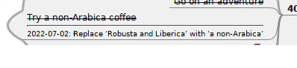 A screnshot of my amended coffee-related goal in Freemind