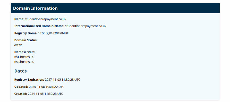 ICANN domain lookup for studentloanrepayment.co.uk