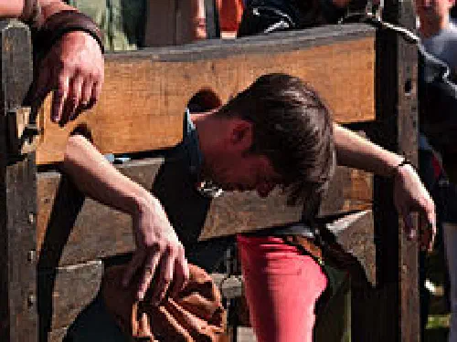 A man in a pillory