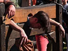 A man in a pillory