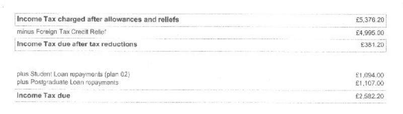 Amended tax calculation from HMRC