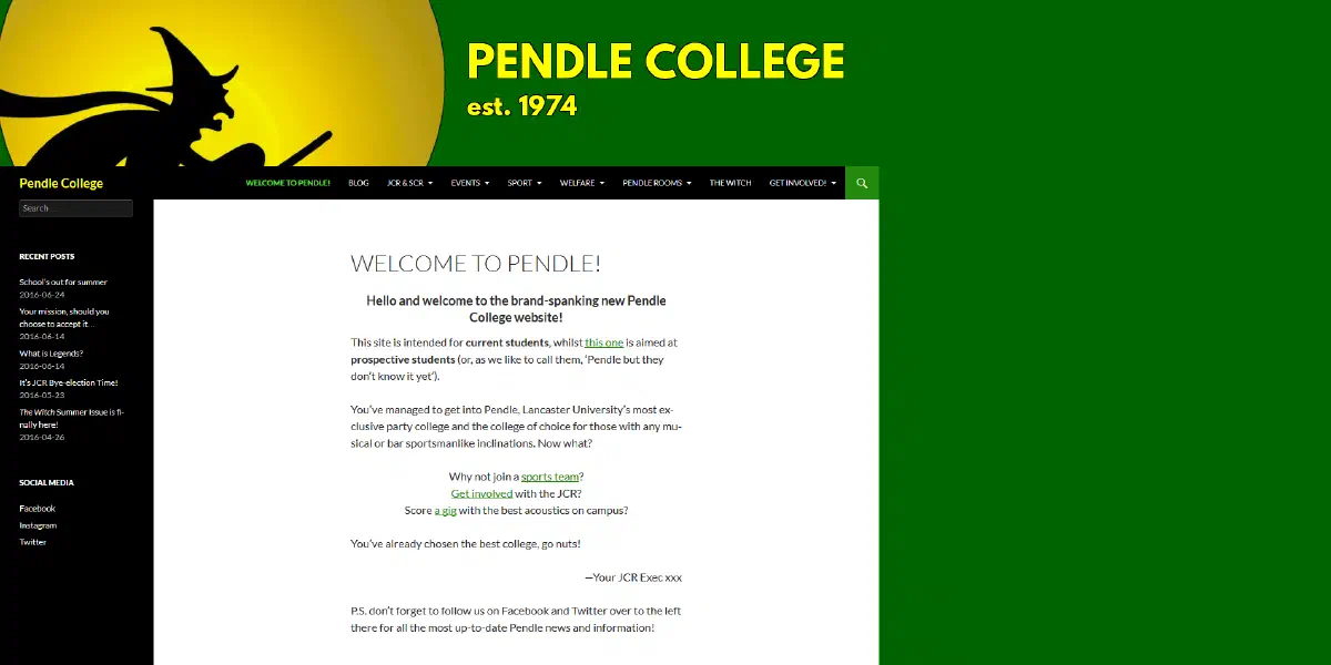 Pendle College Web site screenshot