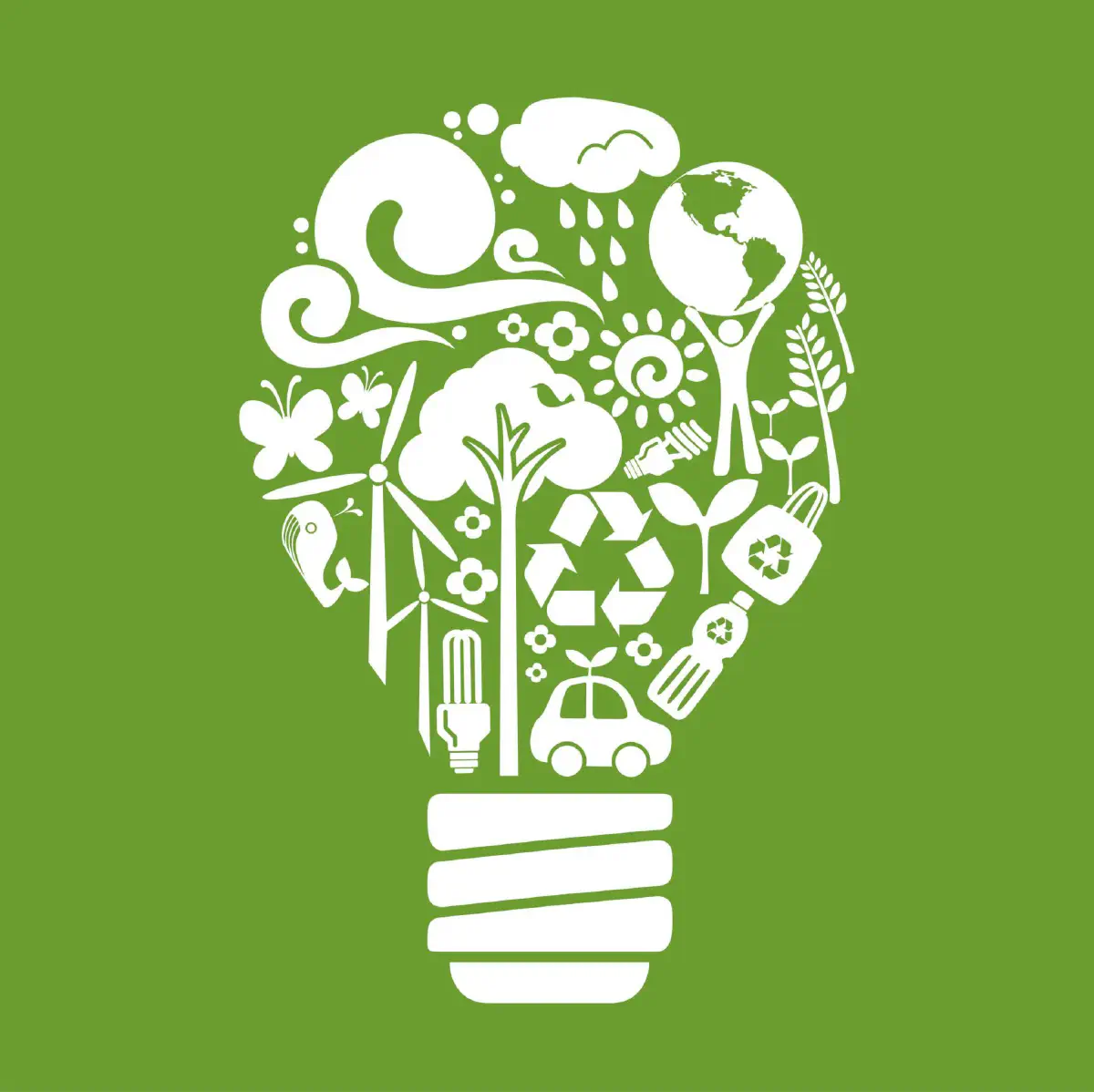 A lightbulb made up of recycling imagery