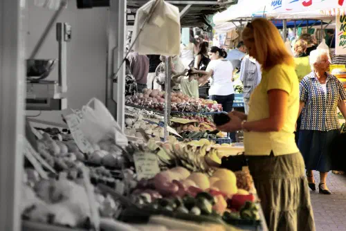 People shopping at a street market