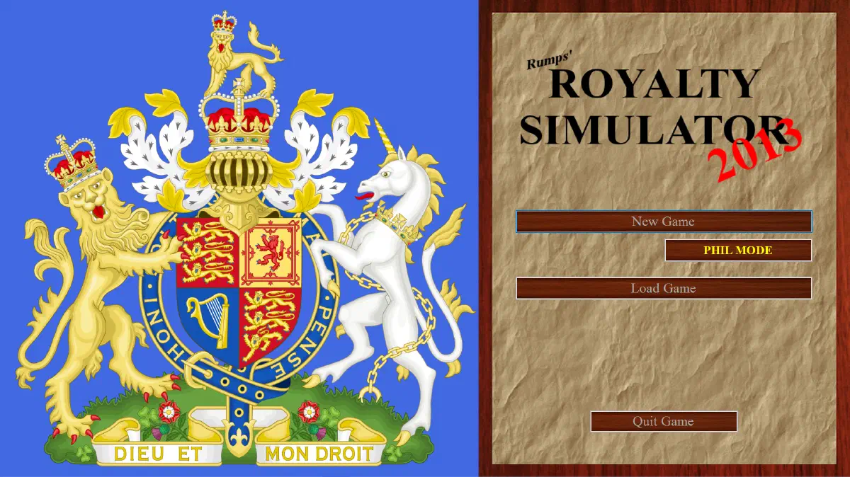 Royalty Simulator 2013 main menu