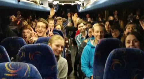 Students on a coach