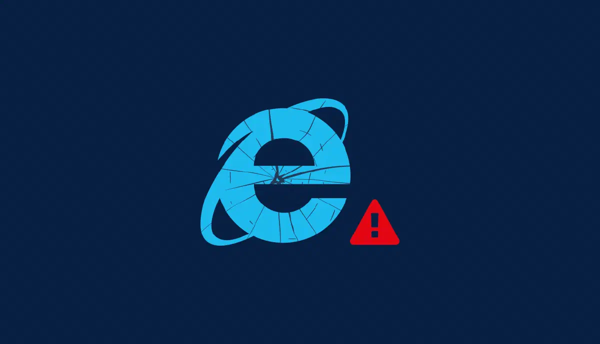 Internet Explorer logo with a red triangle sign beside it containing an exclamation point