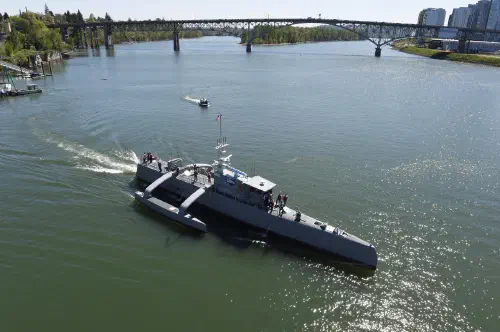 Naval ship in river