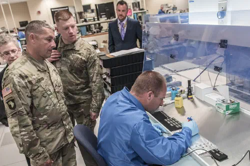 Soldiers in a biological lab
