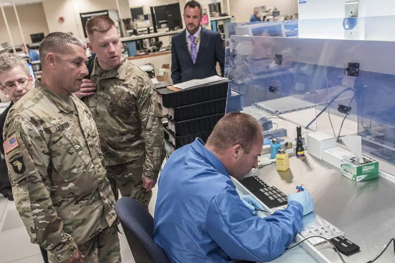 Soldiers in a biological lab