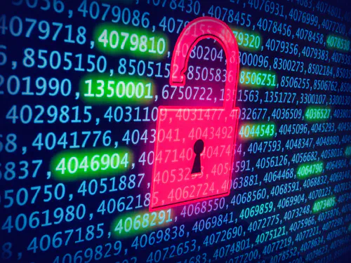 Red padlock against a background of numbers